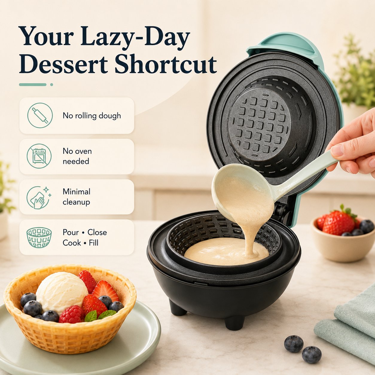 🧇 Electric Mini Waffle Bowl Maker
