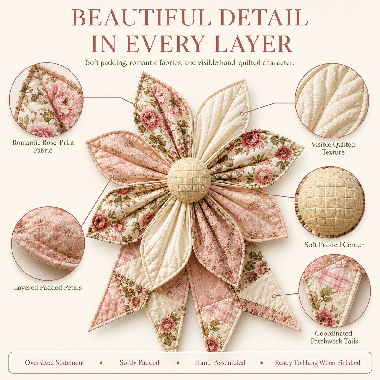 🌸 Beginner-Friendly Oversized Garden Blossom Quilted Bow Sewing Kit | Complete Kit with All Tools & Step-by-Step Guide Included 💕