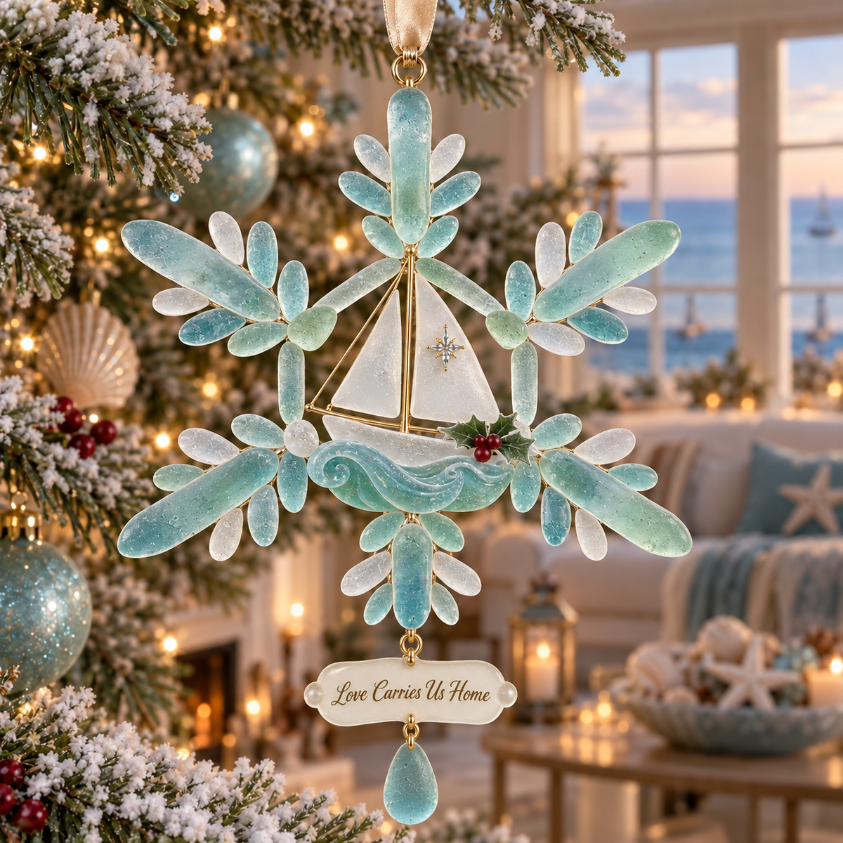 Coastal-style snowflake Christmas ornament