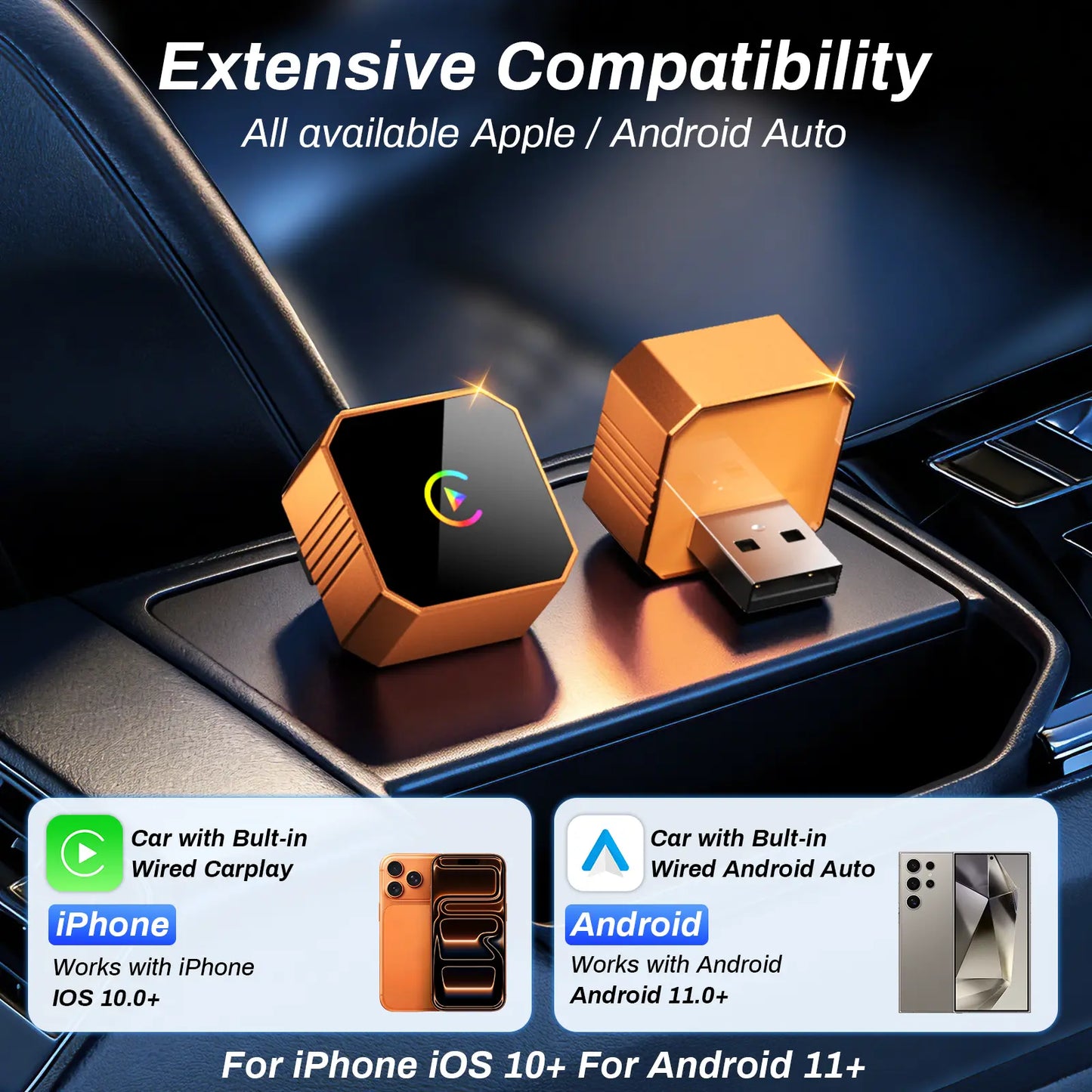 🚘2 in 1 Wireless CarPlay Adapter, Plug & Play, Fast Auto Connection, Compatible with Factory CarPlay Cars 2016+