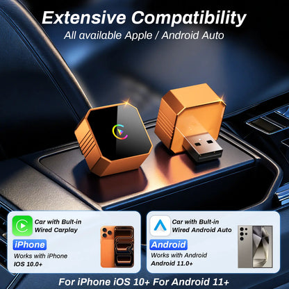 🚘2 in 1 Wireless CarPlay Adapter, Plug & Play, Fast Auto Connection, Compatible with Factory CarPlay Cars 2016+
