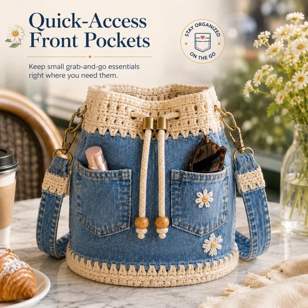 🔥HOT SALE 49% OFF✨👜Handmade Denim Crochet Bucket Bag