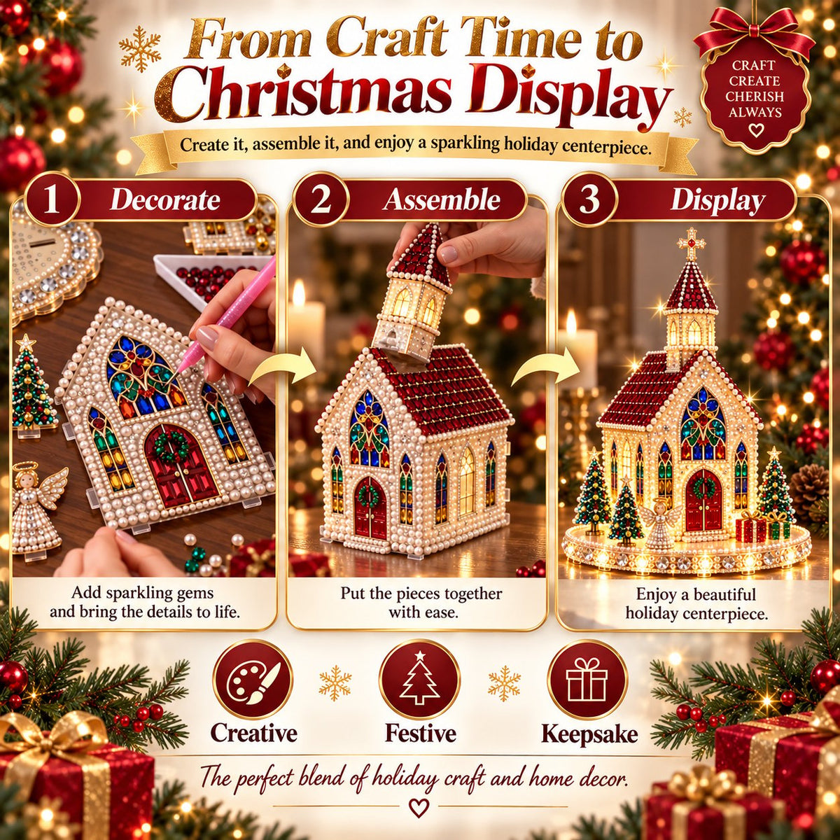 ✨🔥Sparkling Christmas Church DIY Gem Art Kit
