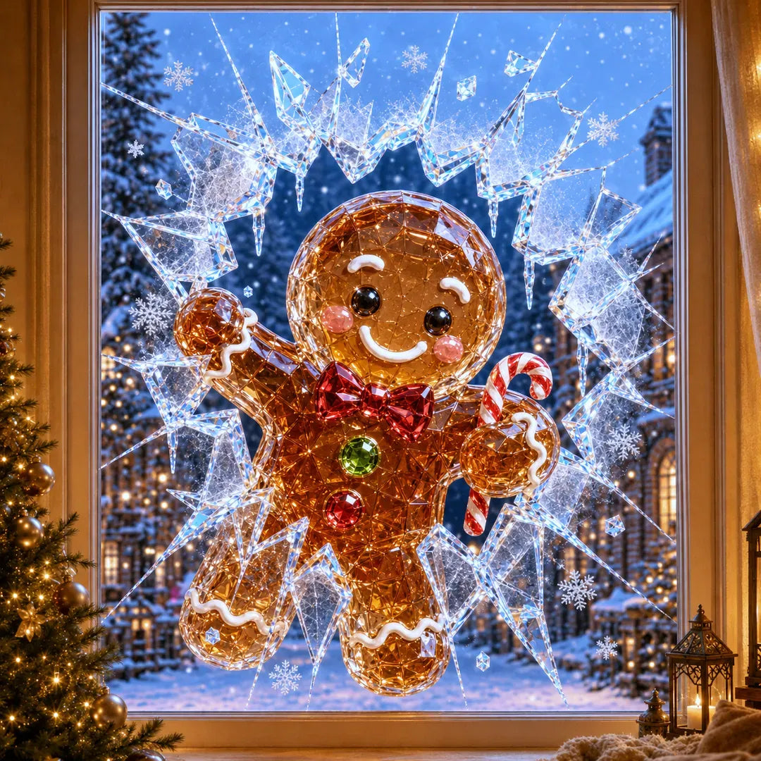 🎄Crystal Christmas Break-In Window Decal | 3D Shattered Glass Illusion with Sparkling Holiday Characters for Magical Window Decorations ✨🎅