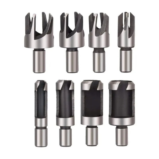 8Pcs Wood Plug Cutter Drill Bit Set | Straight & Tapered Wood Hole Plug Making Bits