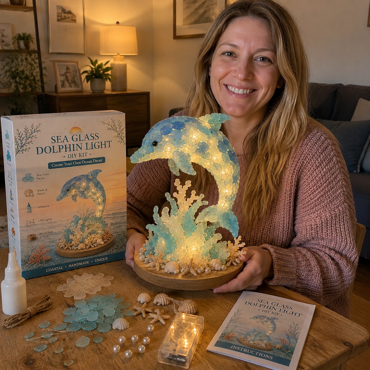 ⏳ Last Day 49% OFF – 🌊 Beginner-Friendly DIY Glowing Sea Glass-Style Ocean Art Kit Collection | Complete Kit with Sea Glass-Style Pieces, LED Lights & Step-by-Step Guide Included 💕