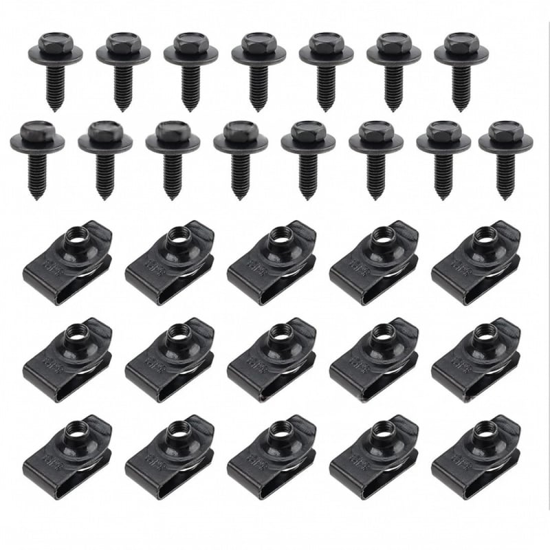 Automotive Universal Screws Black — —  1/4 Body Bolts & U-Nut Clips Kit(50 PCS)