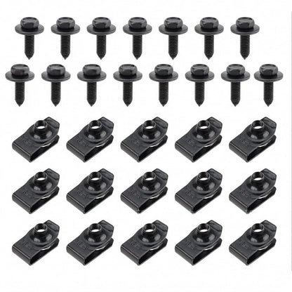 Automotive Universal Screws Black — —  1/4 Body Bolts & U-Nut Clips Kit(50 PCS)