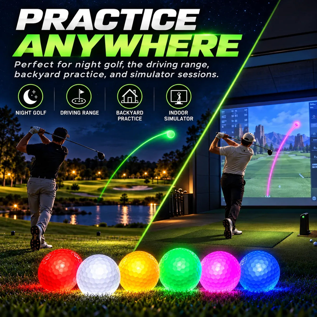 ⛳ Impact-Activated LED Golf Ball – 6 Glow Colors
