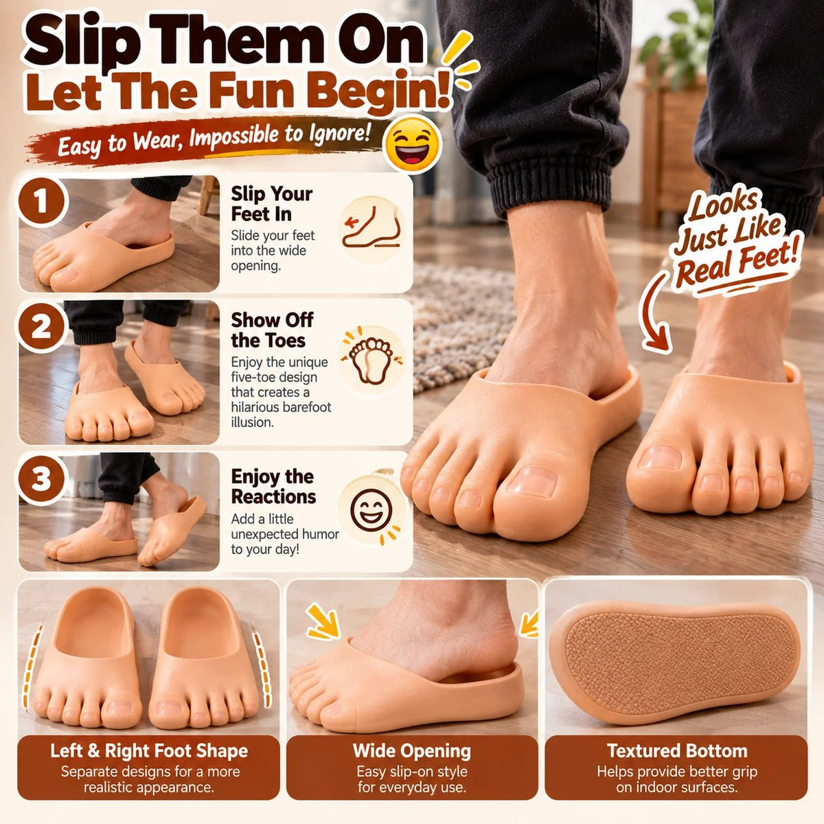 😂 Realistic Barefoot Slippers | Giant Toe Novelty Slides