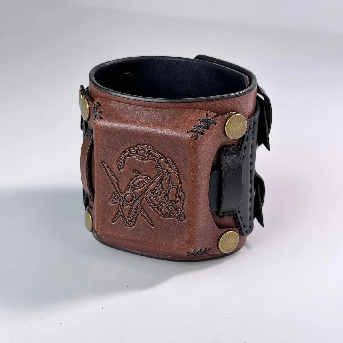 Leather Cuff Watch Strap with Personalized Flap, Brown Wide Handmade Watch Band for Apple