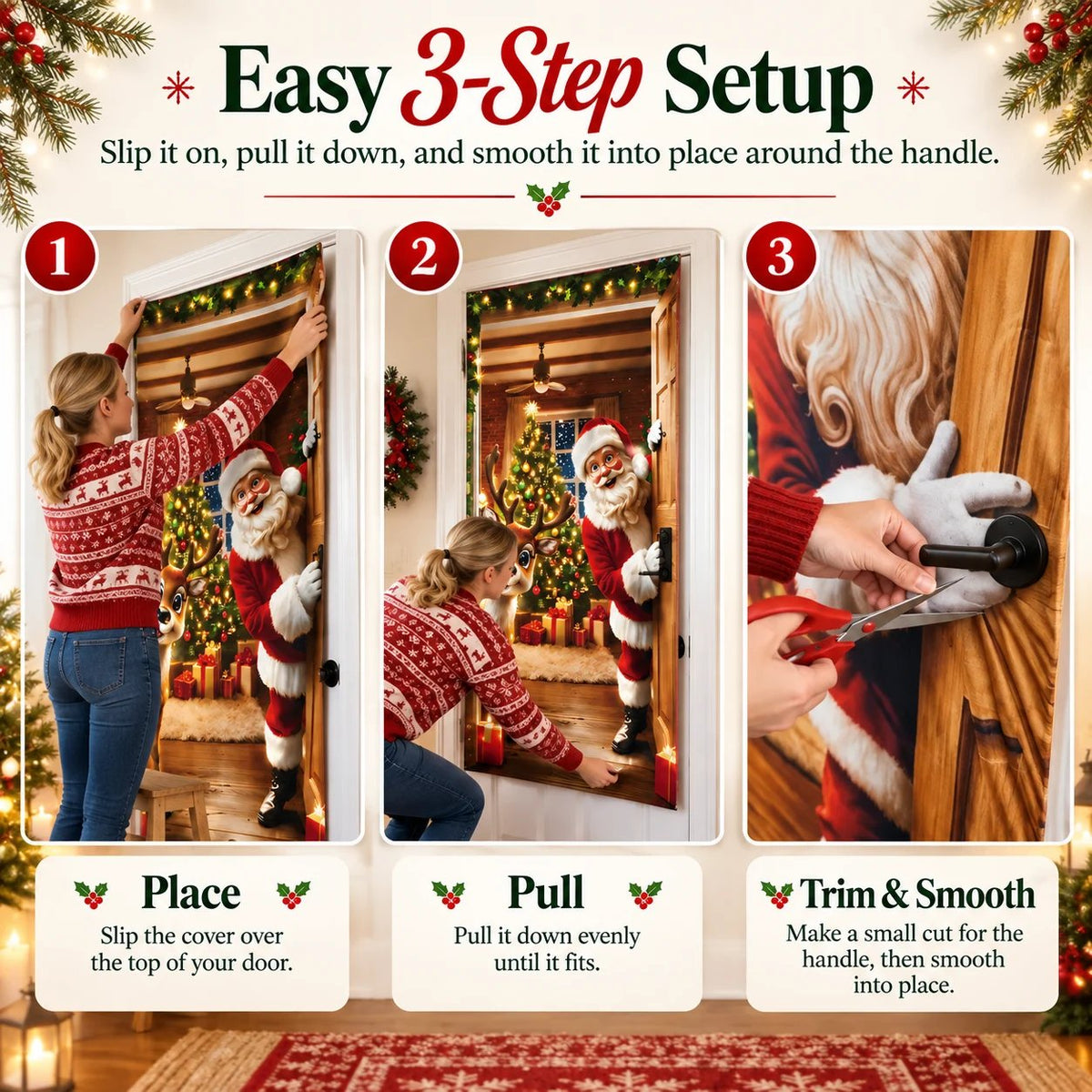 ⏰LAST DAY 50% OFF 🎅 🚪Santa & Reindeer Christmas Door Cover
