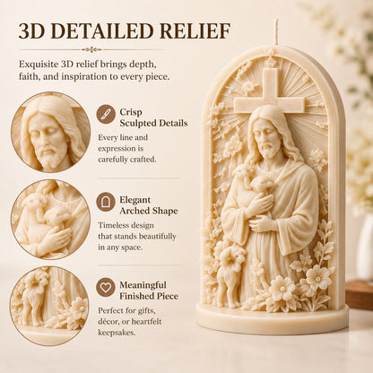 ✝️ 2-Piece Good Shepherd Jesus 3D Candle Mold Set | Sculpted Cross, Lamb & Floral Relief for Faith-Inspired Handmade Candles 🕯️✨