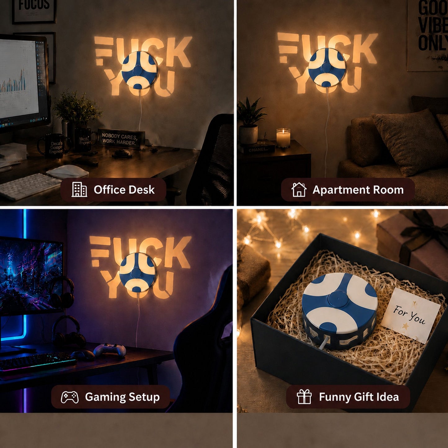 🖤FU*K YOU Projection Wall Lamp – Perfect for Office Mood