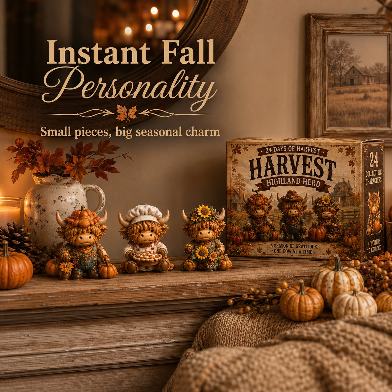 🍂 24-Day Highland Cow Harvest Countdown Calendar Blind Box – 24 Collectible Fall Figurines🐮🎃