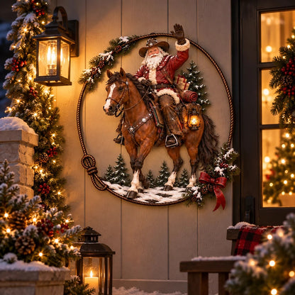 🤠🐎 Cowboy Santa Ranch Christmas Wall Art – Rustic Horse & Lasso Holiday Accent