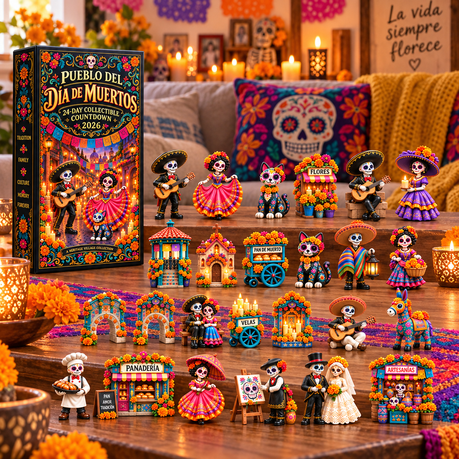 Pueblo del Día de Muertos village collection displayed at home
