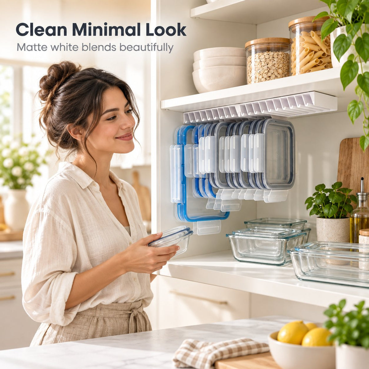 🌿 Zero Clutter: Smart Under-Shelf Lid Holder for 20 Lids