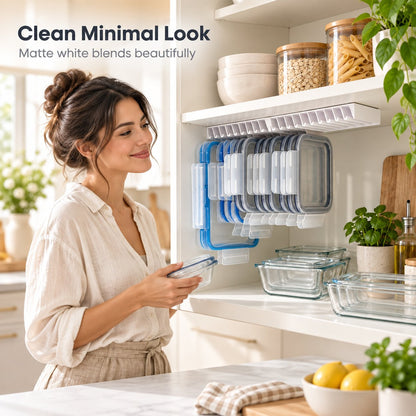 🌿 Zero Clutter: Smart Under-Shelf Lid Holder for 20 Lids
