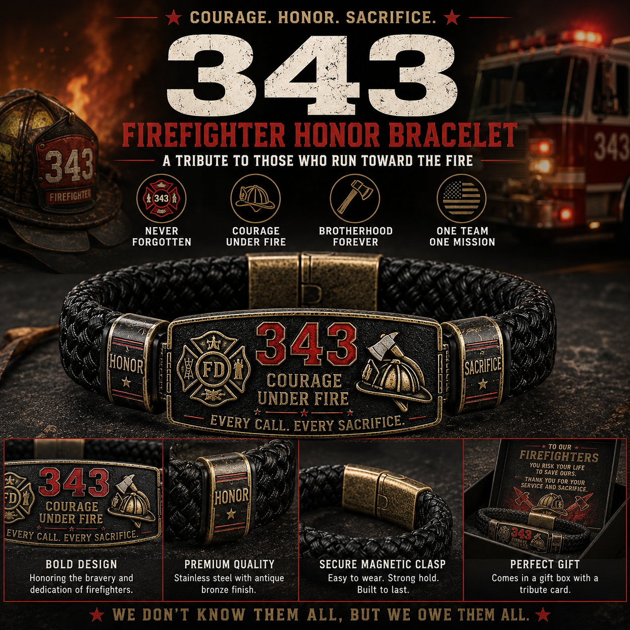 🔥 343 Firefighter Honor Bracelet – Courage Under Fire