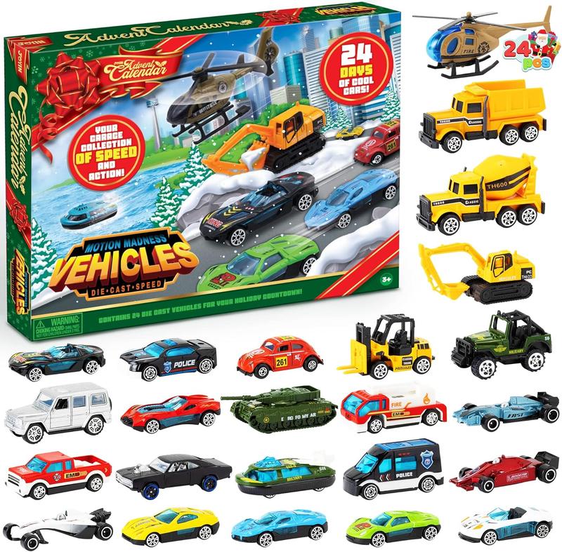 🚗 2026 Christmas Car Advent Calendar – 24 Days of Mini Diecast Vehicle Surprises for Boys & Kids