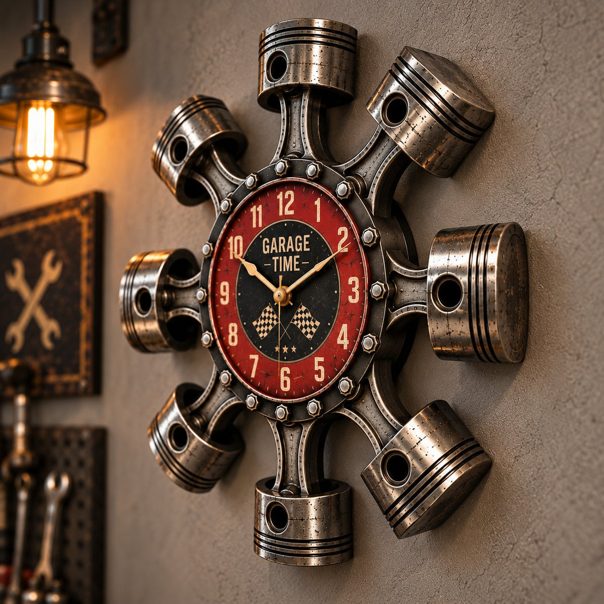 Hot Rod Piston Garage Wall Clock