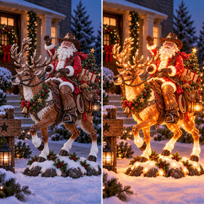 🎅🤠 Western Cowboy Santa on Horse Lighted Christmas Statue | Rustic Ranch Holiday Outdoor Décor
