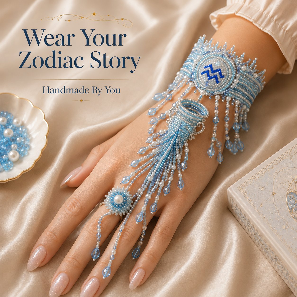 🔥 LAST DAY 49% OFF – ✨ Zodiac DIY Beaded Hand Bracelet Kit | Create Celestial Wearable Art with Seed Beads, Pearl-Style Accents & Crystal Details ♈🌙💎