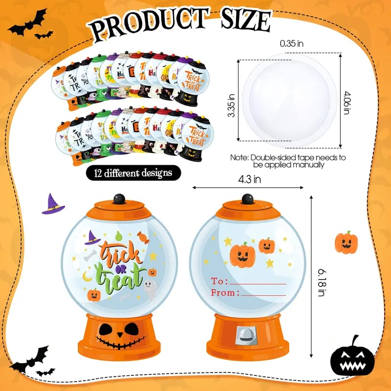 🎃🍬30 PCS Halloween Candy Card Kit with Clear Candy Holders & Adhesive Stickers – DIY Trick or Treat Party Favors