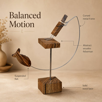 🎣Handmade Wooden Kinetic Fisherman Balance Sculpture