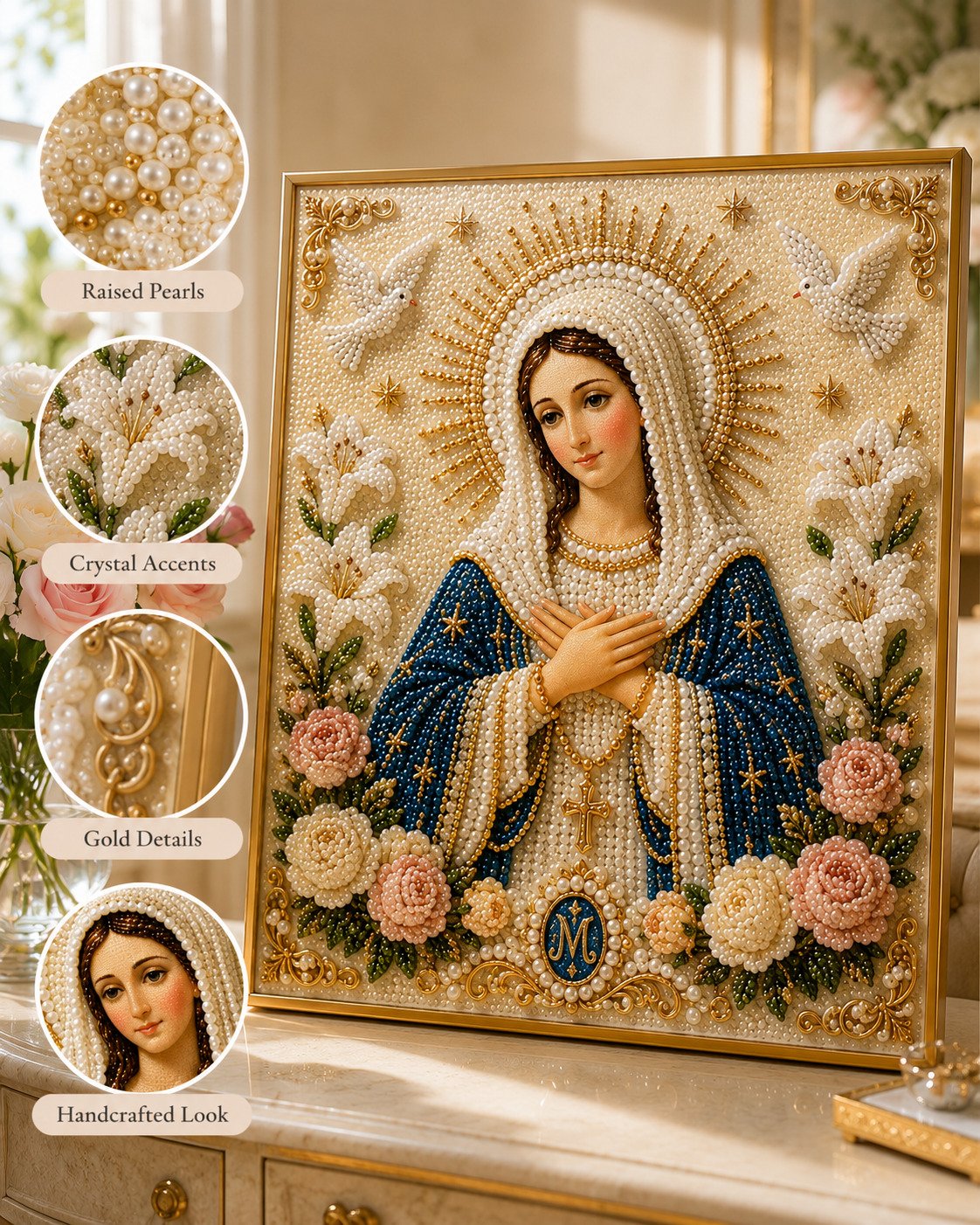 🙏New Arrivals 49% OFF-2026  Divine Pearl Bead Virgin Mary Icon – A Peaceful DIY Faith Art Gift ✨