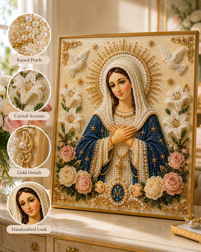 🙏New Arrivals 49% OFF-2026  Divine Pearl Bead Virgin Mary Icon – A Peaceful DIY Faith Art Gift ✨