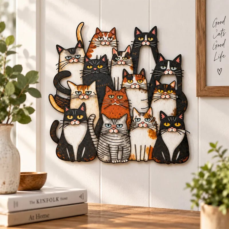 ⏰LAST DAY 50% OFF - Whimsical Cat Family Metal Wall Art😻🐾