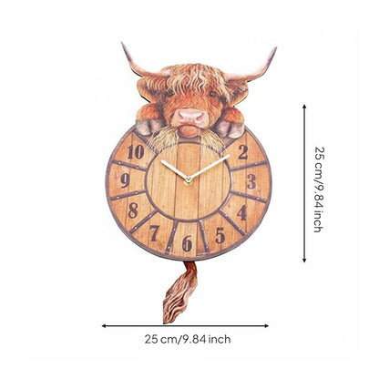 Swinging Tail Highland Cow Wall Clock