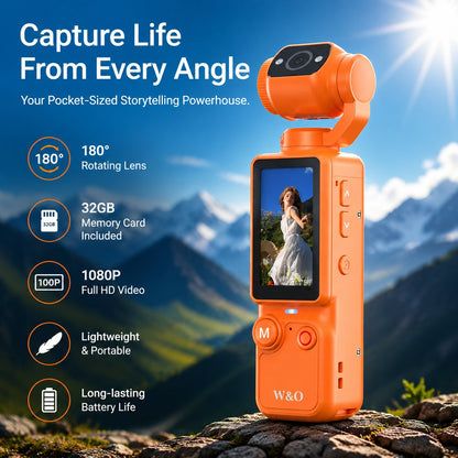 🎥 Upgraded Vlogging Camera – 180° Rotating Lens, Full-Body Video Recorder for Travel, Daily Life & Content Creation