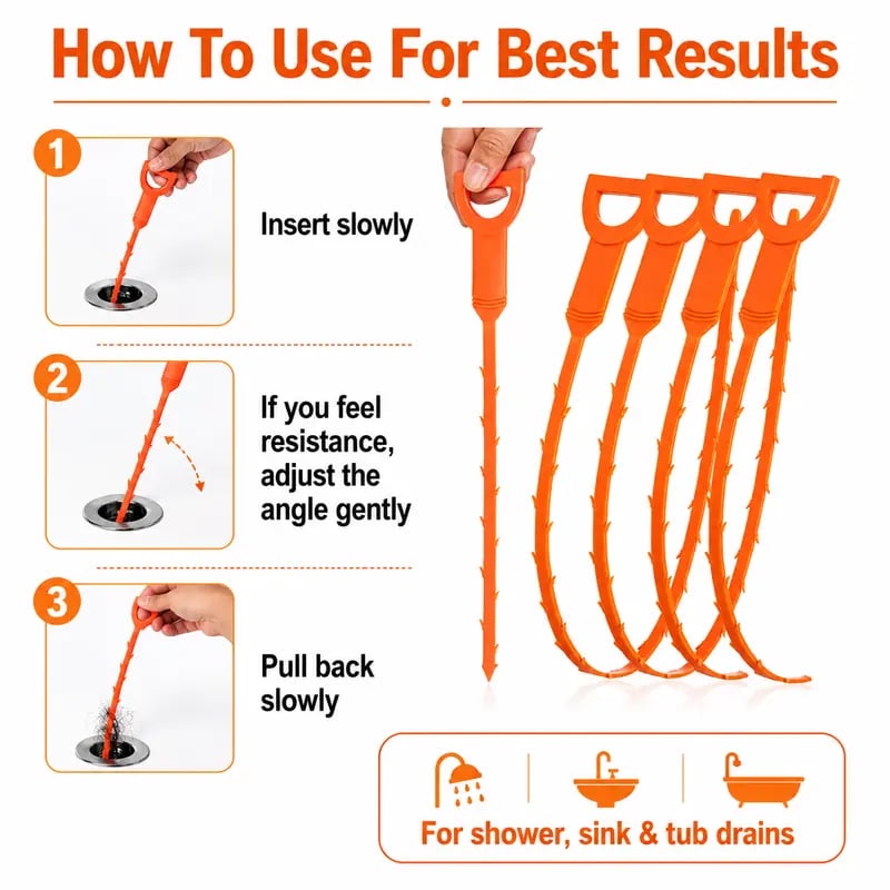 5 Pack Flexible Drain Cleaning Tools with Barbed Hook Design