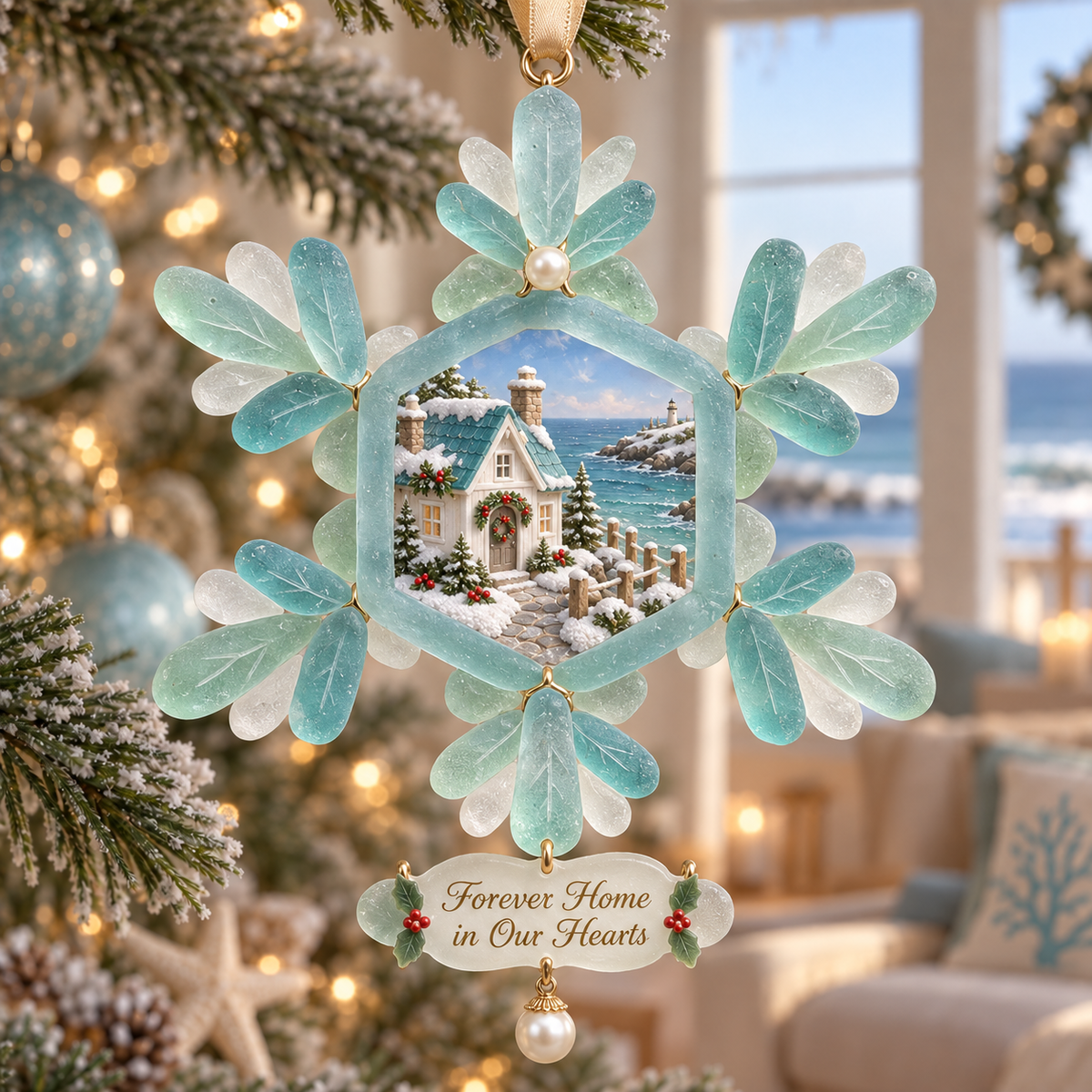 Coastal-style snowflake Christmas ornament