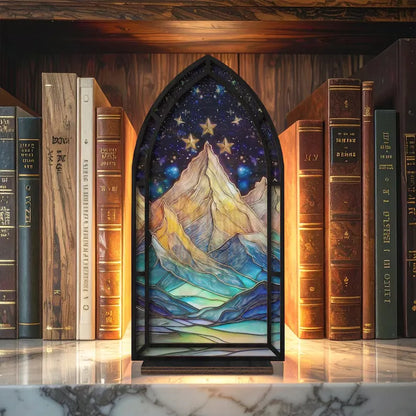 ✨ Fantasy Stained Glass Book Nook – Magical Candle Holder & Book Lover Decor