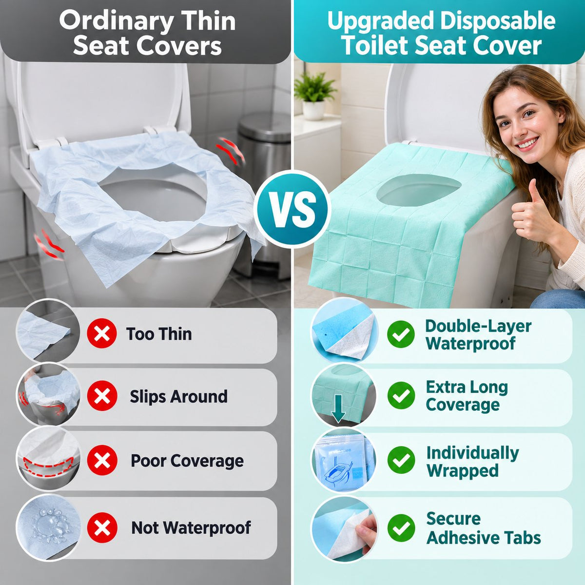 Disposable Waterproof Toilet Seat Covers | Individually Wrapped Travel Hygiene Liners