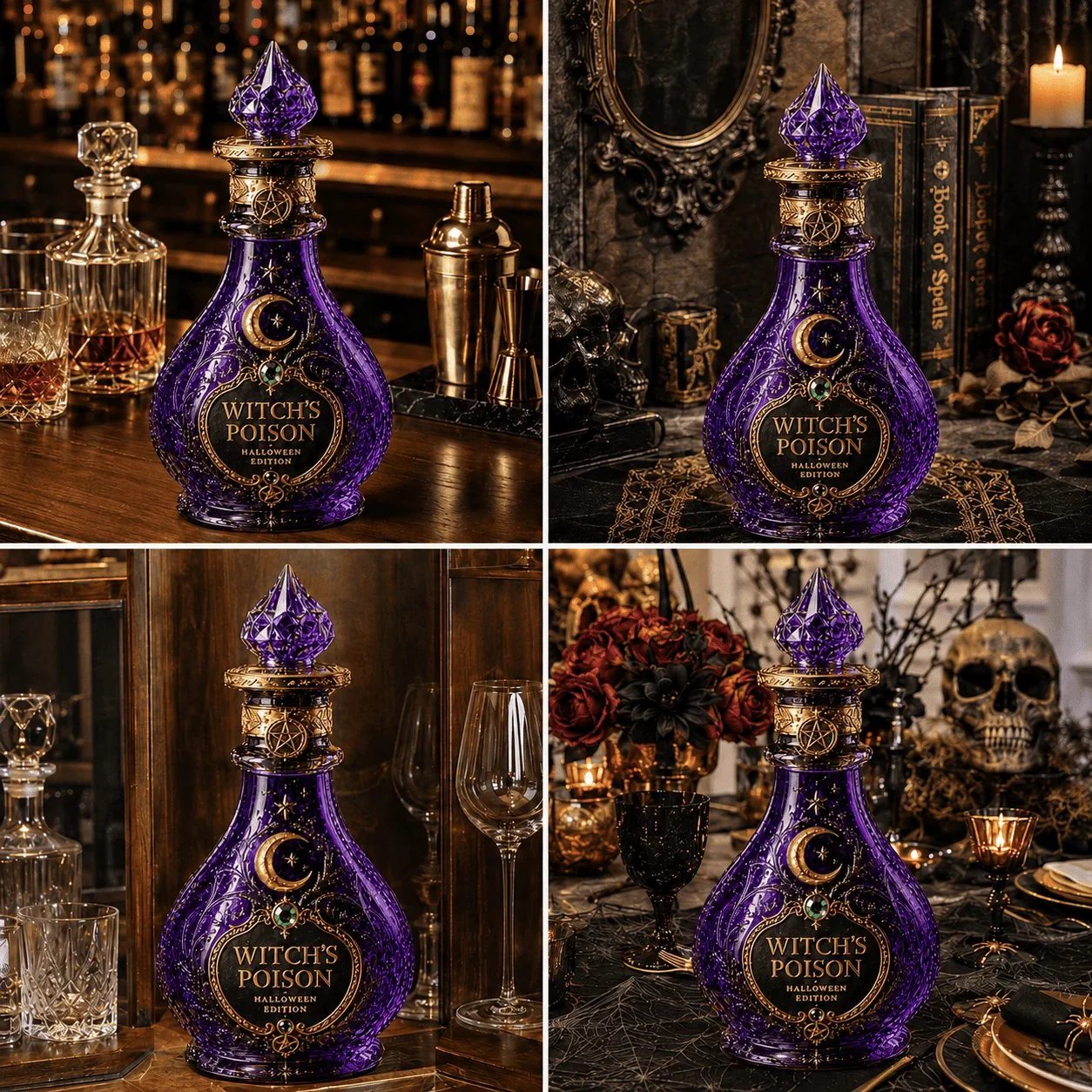 🔮 Witch-Inspired Mystical Crescent Moon Liquor Bottle