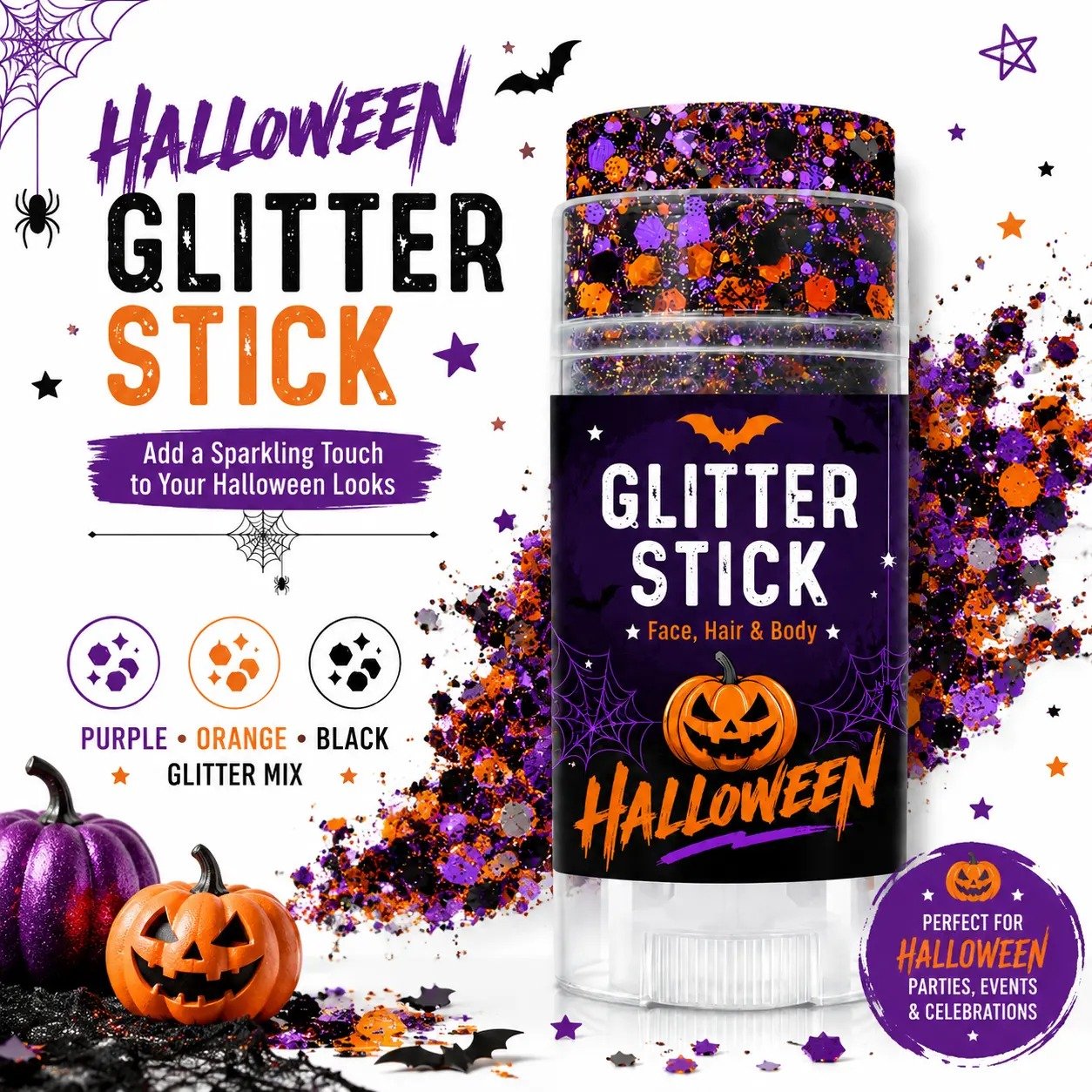 🔥Buy 1 Get 1 Free🎃Halloween Glitter Stick for Face, Hair & Body, Sparkle Makeup Accessory , Festive Party Look for Halloween Events, Festivals & Celebrations