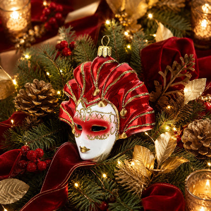Vintage Venetian Mask Tree Pendant 🎄 | Unique Hand-Painted Holiday Keepsake