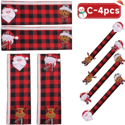 🎅🎄4PCS Plush Christmas Handle Covers – 40 cm Textured Linen Wraps with Snug Fastening for Fridges, Ovens, Dishwashers & Microwaves 🎁