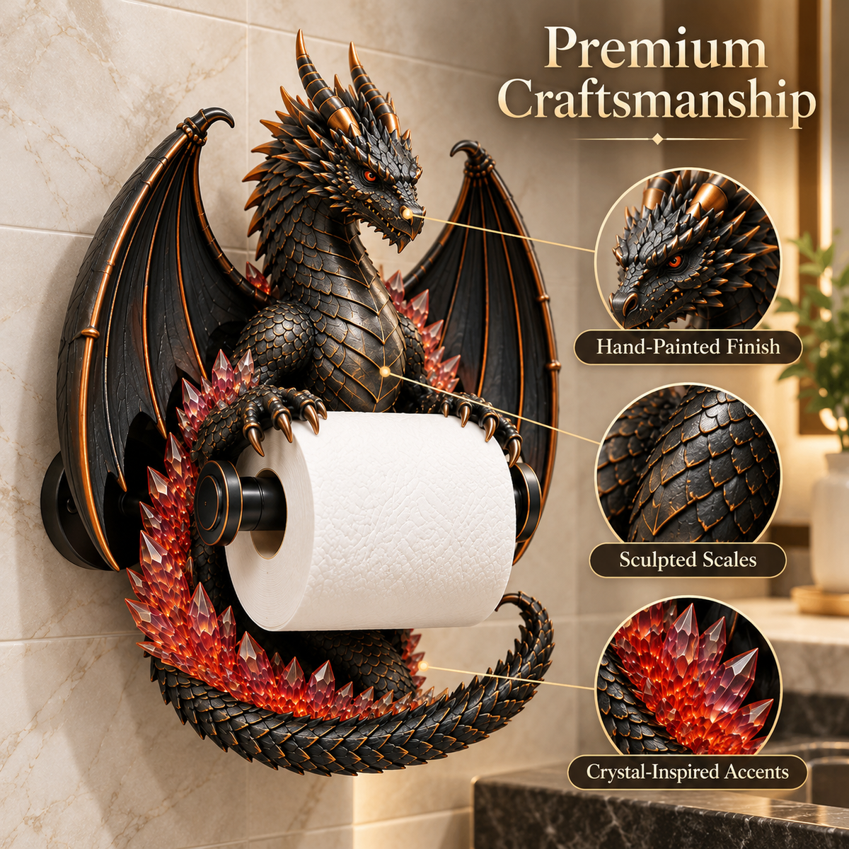 Dragon Toilet Paper Holder – Gothic Fantasy Wall-Mounted Bathroom Decor 🐉
