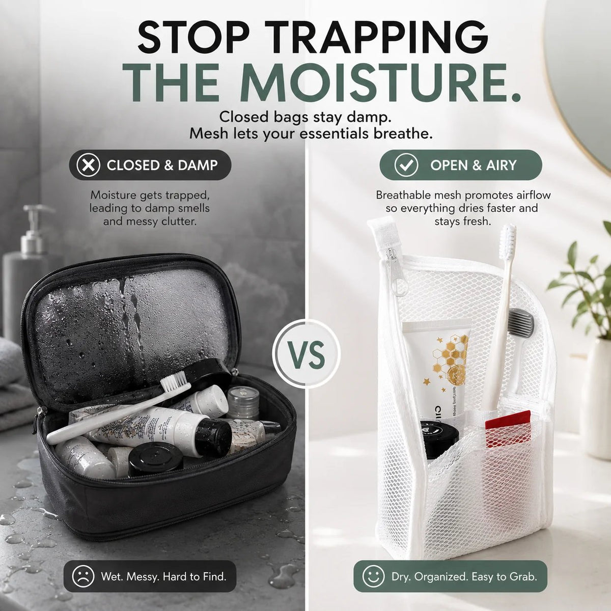 🧼 2-Pack Portable Quick-Dry Mesh Toiletry Bags – Hanging Travel Organizers with Toothbrush Slots