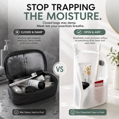 🧼 2-Pack Portable Quick-Dry Mesh Toiletry Bags – Hanging Travel Organizers with Toothbrush Slots