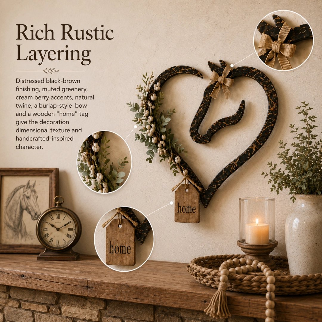 ✨ ✨Rustic Horse Heart Wall Decor with Greenery – Farmhouse Equestrian Home Accent