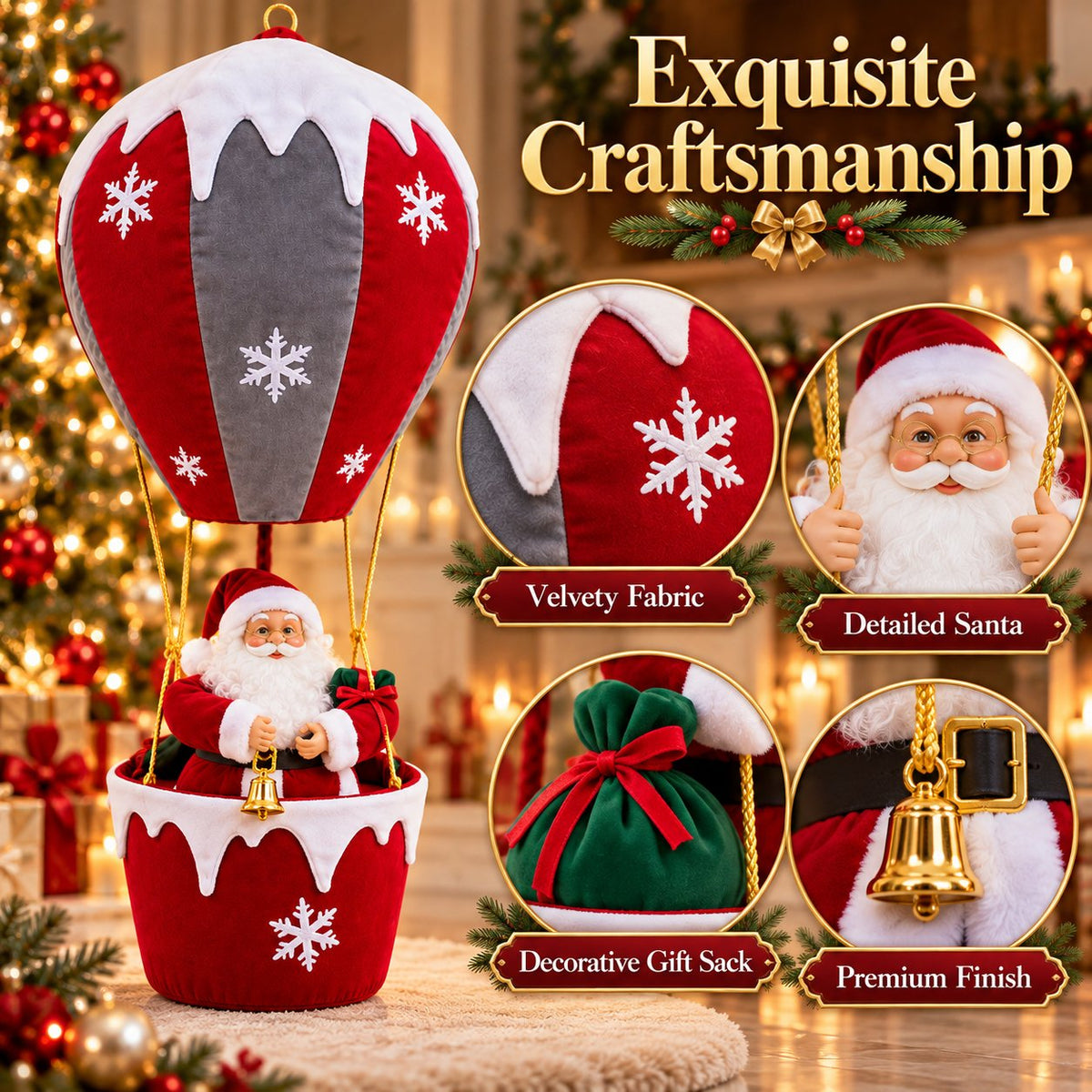 Musical Light-Up Floating Santa Decor ✨Easy Storage & Cordless Glow🎄