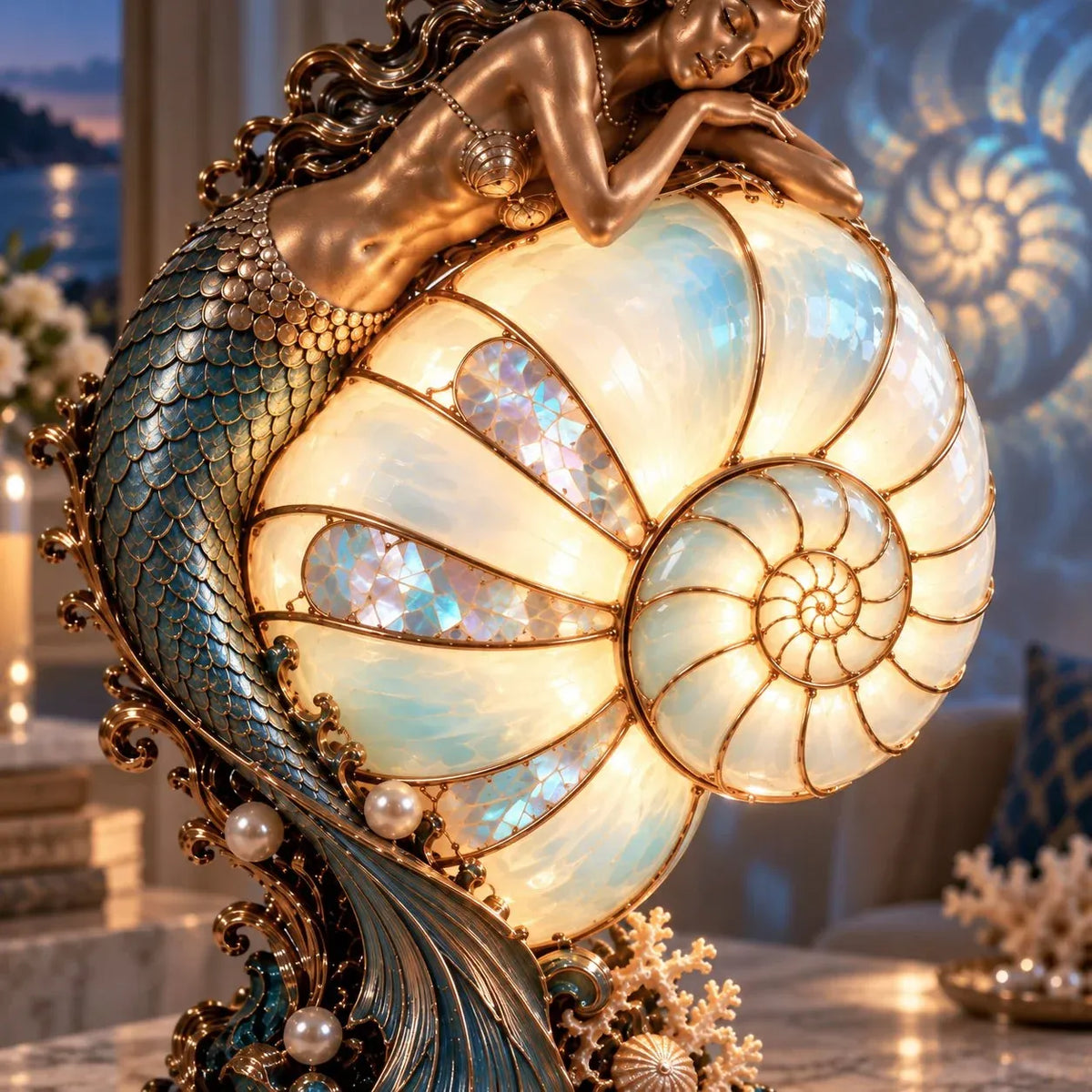 🧜‍♀️ Moon Tide Mermaid Nautilus Projection Lamp | Soft Ocean Glow & Spiral Wall Projection 🐚