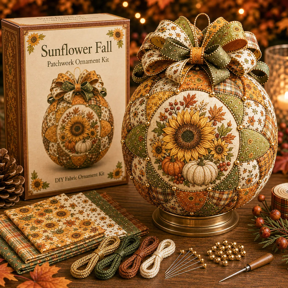 ⏳ Last Day 49% OFF – 🍂 Beginner-Friendly DIY Autumn Thanksgiving Patchwork Ornament Kit Collection | Complete Kit with Coordinated Fabrics, Ornament Form, Harvest Accents & Step-by-Step Guide Included 💕